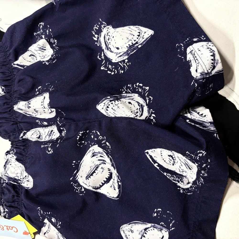 Cat & Jack Navy Blue Shark Print Boys Swim Trunks